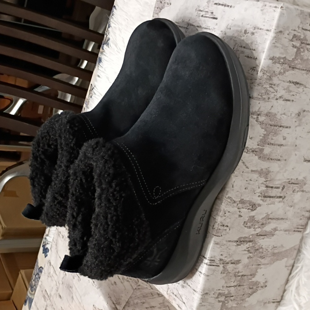 KURU Draft Lahti Women's Black Ankle Boots Faux Shearling Lining Orthopedic Arch